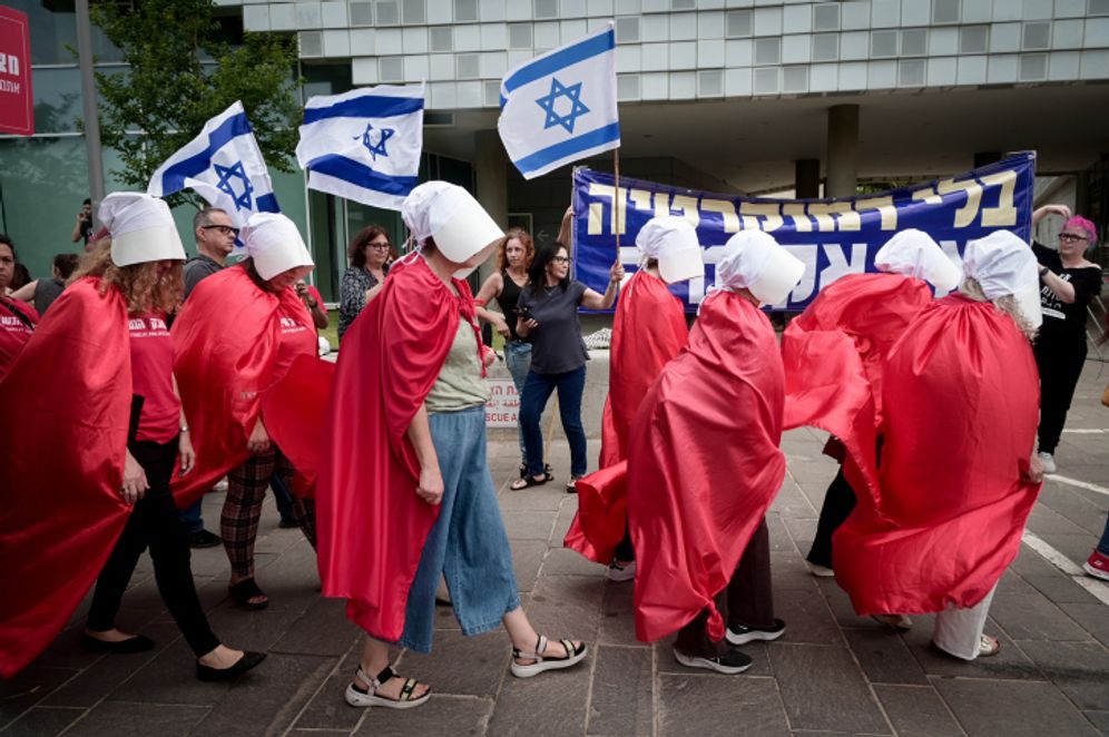 Women protesting the Israeli government's planned legal reform in Tel Aviv, Israel.