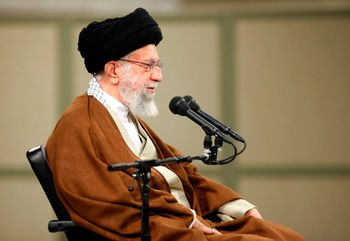 Supreme Leader Ayatollah Ali Khamenei speaks during a meeting with a group of Basij paramilitary force in Tehran, Iran.