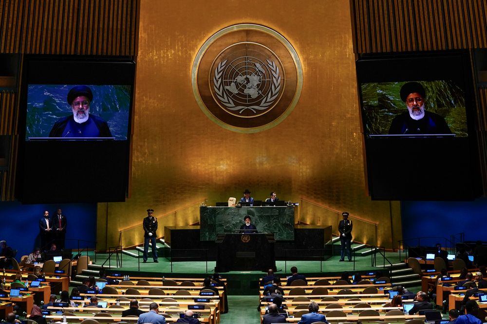 Iranian President of Iran Ebrahim Raisi addresses the 78th session of the United Nations General Assembly in New York, United States.