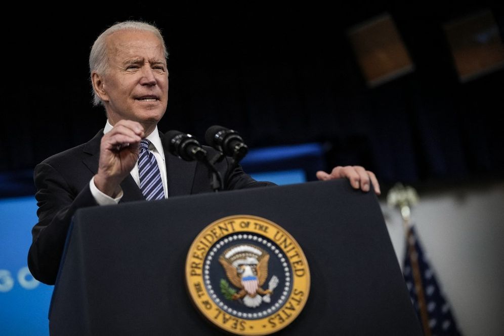 US President Joe Biden delivers remarks on the COVID-19 response and the ongoing vaccination program at the Eisenhower Executive Office Building on May 12, 2021, in Washington, DC.