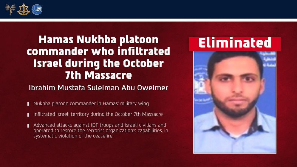 Tsahal Ibrahim Mustafa Suleiman Abu Oweimer, un commandant du Hamas