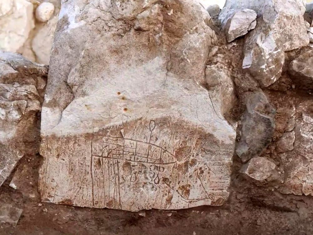 Ship drawings discovered in the Rahat excavation.