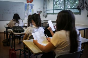 High school students during an exam, illustration