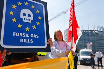 Climate activists demonstrate outside the European Parliament in Strasbourg, eastern France, on July 6, 2022.