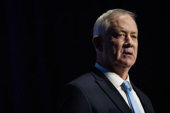 Defense Minister Benny Gantz speaks at a conference of the Israeli newspaper "Makor Rishon" at the International Convention Center in Jerusalem, February 21, 2022.