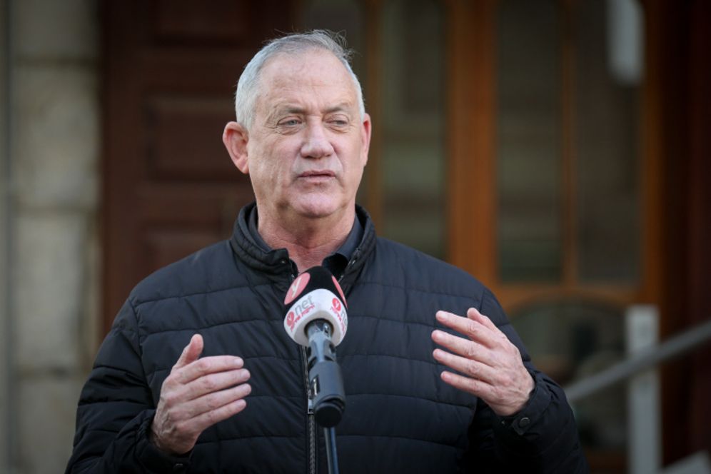 Israel's Defense Minister Benny Gantz during a visit to the Druze village of Julis, Northern Israel on February 23, 2021.