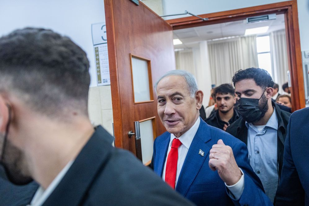 Photo by Chaim Goldberg/Flash90 Israeli Prime Minister Benjamin Netanyahu seen during a hearing in his corruption trial at the Jerusalem District Court, October 11, 2026.