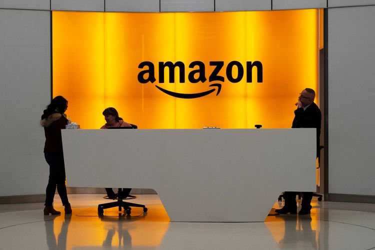 The lobby for Amazon offices in New York, United States.