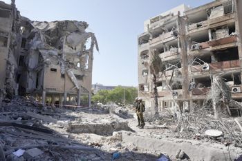 Impact site where a ballistic missile fired from Iran struck and caused damage in Holon, Israel, June 19, 2025