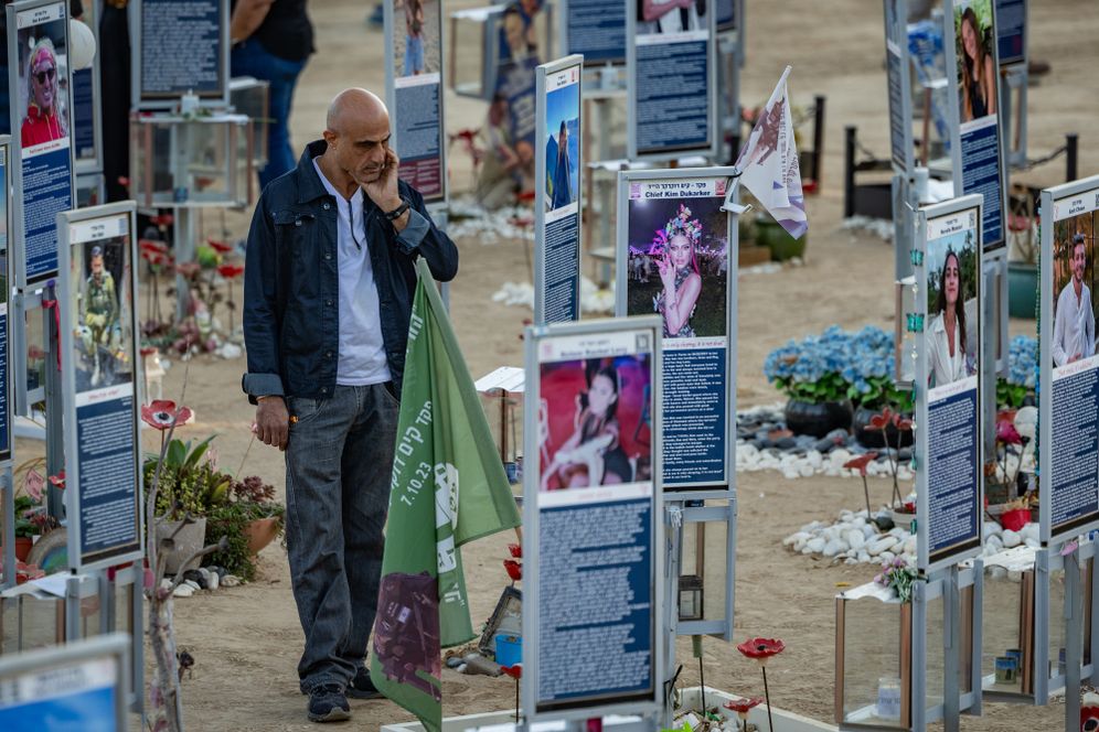 Family members and visitors gather at the Nova music festival memorial site near Kibbutz Re’im in southern Israel on the morning of October 7, 2026, three years after hundreds of people were murdered by Hamas terrorists at the site during the October 7 massacre. 