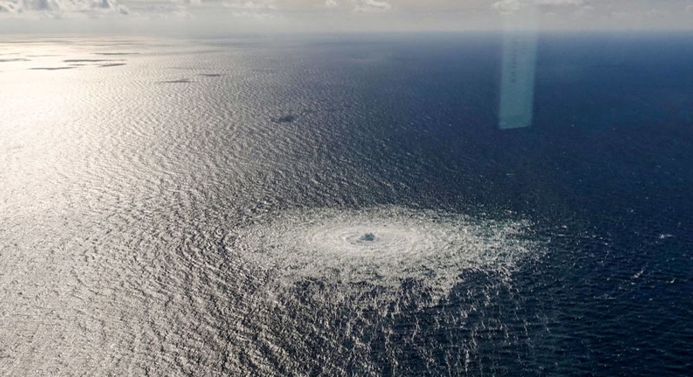 Gas leak at the Nord Stream 2 gas pipeline off the Danish Baltic island of Bornholm, south of Dueodde, on September 27, 2022.