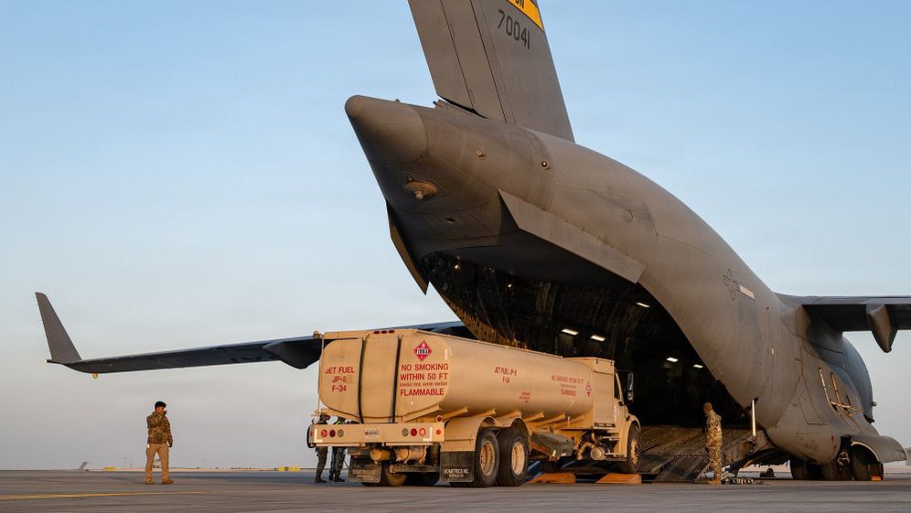 US airforce aircraft receives fuel