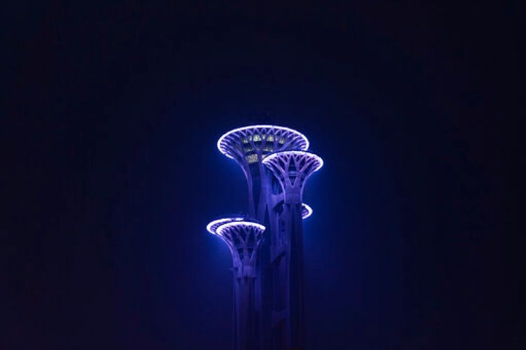 The Beijing Olympic Tower stands lit in the Olympic Green at the 2022 Winter Olympics in Beijing, China, January 24, 2022.