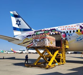 El Al jet being loaded with medical supplies in Seoul, South Korea, 08 April 2020.