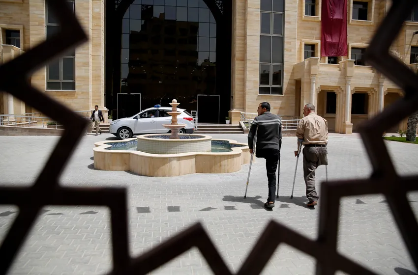 Palestinian amputees visit Qatari-built H. H. Sheikh Hamad bin Khalifa Al Thani Hospital for Rehabilitation and Artificial Limbs in Gaza City, Monday, April 29, 2019.