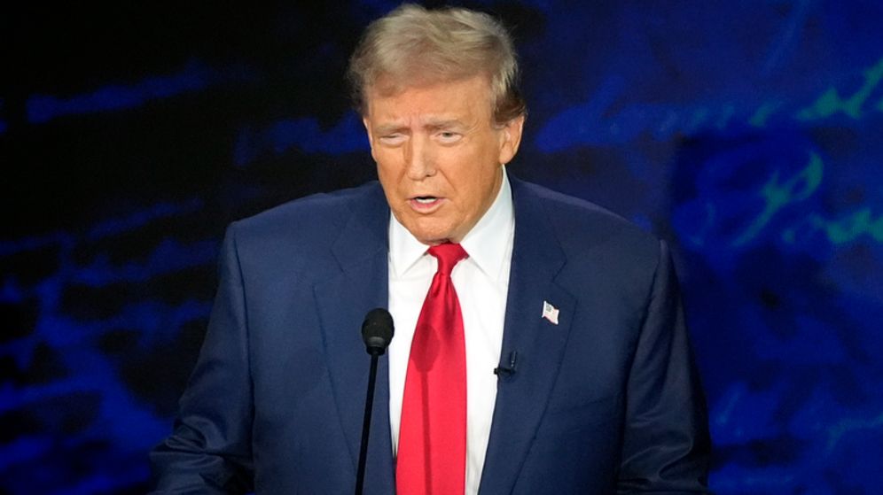 Former US president Donald Trump responds to a question during the debate with Vice President Kamala Harris