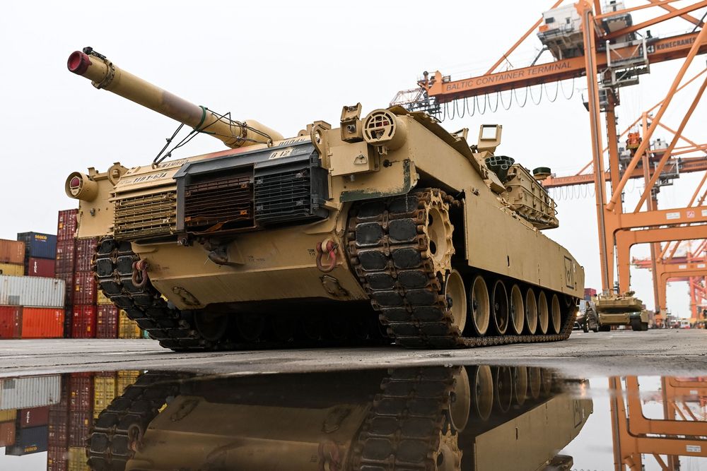 An Abrams battle tank at the Baltic Container Terminal in Gdynia, Poland