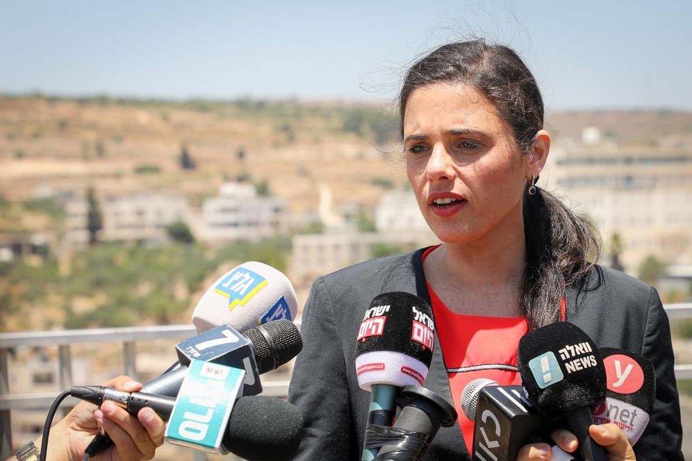 Ayelet Shaked, former minister of justice and head of the Jewish Home party speaks during a press conference in Efrat, in the West Bank.