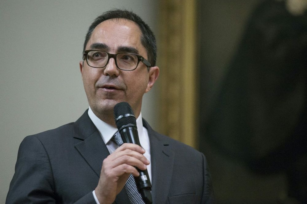 President-Director of the Louvre Jean-Luc Martinez delivering a speech in Paris, France, on March 10, 2016.