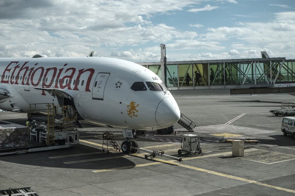 Ethiopian Airlines airplane at the Bole International Airport in Addis Ababa, capital of Ethiopia, on March 17, 2020.