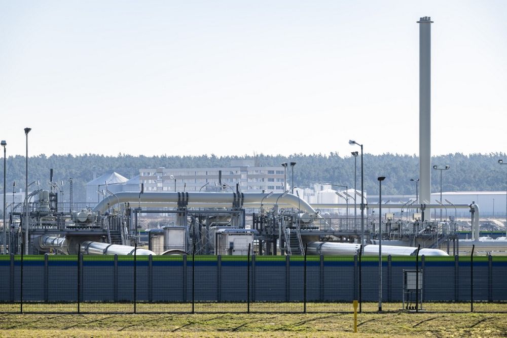 View of the Pipeline Inspection Gauge receiving station, the Nord Stream 2 part of the landfall area, in Lubmin, northeastern Germany, on March 1, 2022.