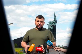 Denis Pushilin, leader of the Donetsk People's Republic, speaks to journalists in Donetsk, eastern Ukraine, on July 13, 2022.