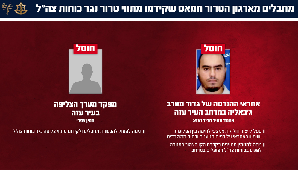 IDF L'armée israélienne a annoncé lundi matin avoir éliminé deux terroristes du Hamas lors de frappes menées ce week-end dans le nord de la bande de Gaza.