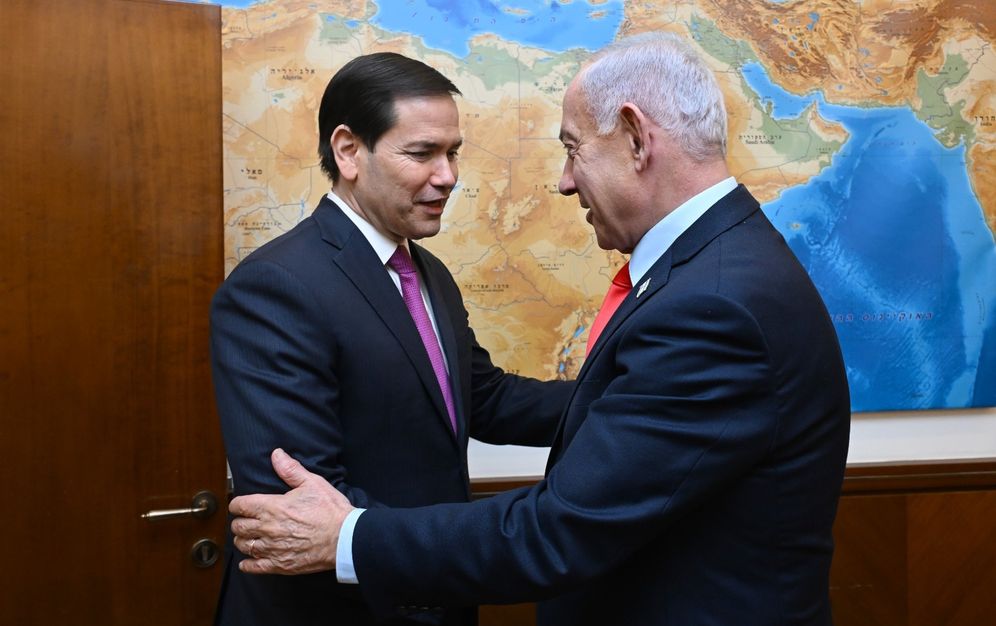 Prime Minister Benjamin Netanyahu meets in his office in Jerusalem with US Secretary of State Marco Rubio