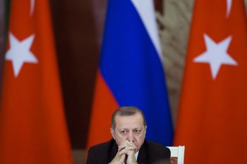 Turkish President Recep Tayyip Erdogan attends a joint news conference with Russian President Vladimir Putin following talks in Moscow, Russia, on March 10, 2017.