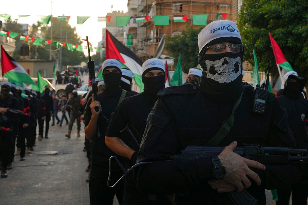 Masked Hamas militants in Gaza City, Gaza.