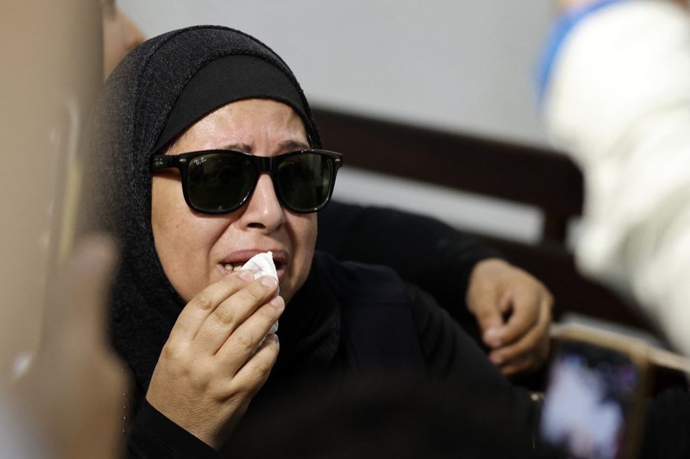 The mother of murdered university of Mansoura student Naira Ashraf, attends the first trial session of the presumed murderer Mohamed Adel, at the Mansoura courthouse, Egypt, on June 26, 2022.
