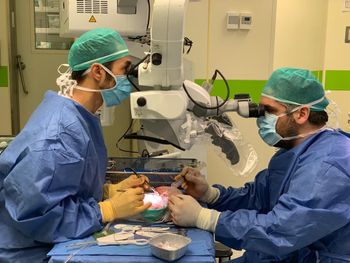 Dr. Abd Halaila and Dr. Ashraf Imm in the operating room at Hadassah Medical Center in Jerusalem, Israel.