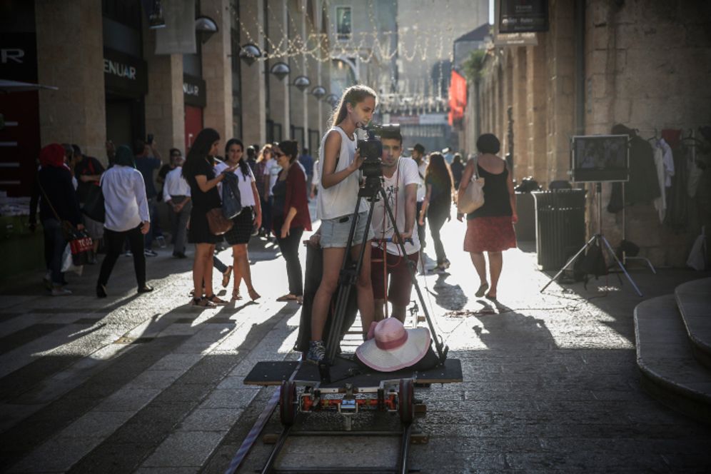 Filmmakers shoot near the Old City in Jerusalem.