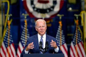 President Joe Biden delivers remarks at NJ Transit Meadowlands Maintenance Complex to promote his "Build Back Better" agenda in Kearny, New Jersey, October 25, 2021.