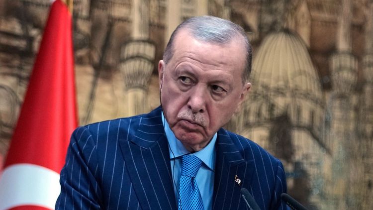 FILE - Turkey's President Recep Tayyip Erdogan listens as Somalia's President Hassan Sheikh Mohamud speaks during a joint news conference in Istanbul, Turkey, on Dec. 30, 2025. 
