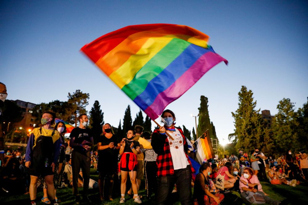 People take part in an LGBT pride parade in Jerusalem, on June 28, 2020.