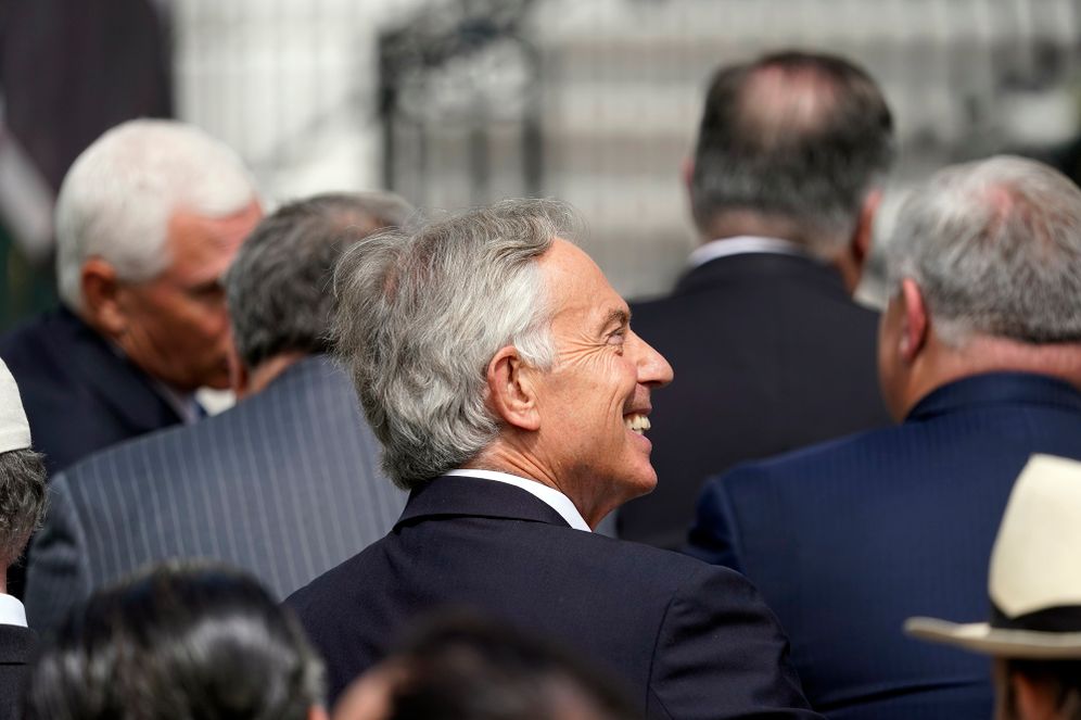 Former British Prime Minister Tony Blair, arrives on the South Lawn for a ceremony for the signing of the Abraham Accords, Tuesday, Sept. 15, 2020, at the White House in Washington