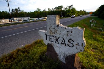 A Texas welcome sign is shown in Deweyville, Texas