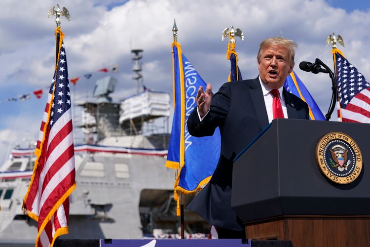 President Donald Trump speaks during a visit to Fincantieri Marinette Marine, Thursday, June 25, 2020, in Marinette, Wis. 
