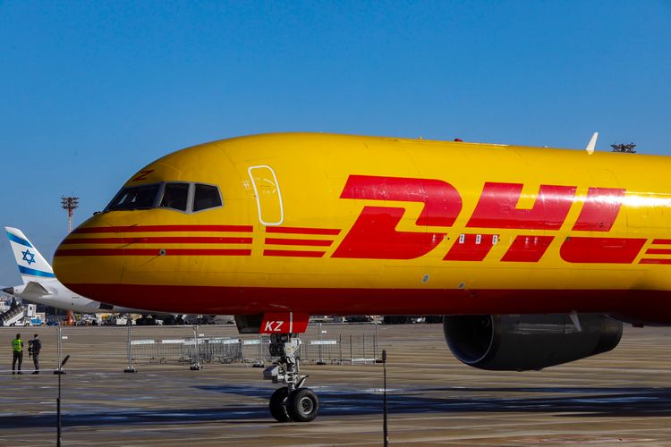 A DHL freight plane transporting the first batch of Pfizer Covid-19 vaccines o Israel lands at Ben Gurion International Airport, December 9, 2020.