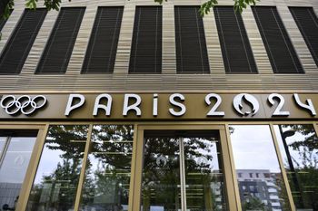 The entrance of the headquarters of the Paris 2024 Olympics headquarters in Saint-Denis, northern Paris.