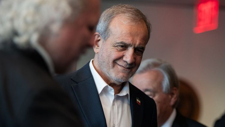 FILE - Masoud Pezeshkian, the President of Iran, attends the United Nations General Assembly at United Nations headquarters, on Sept. 25, 2025. 
