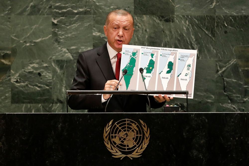 Turkish President Recep Tayyip Erdogan addresses the 74th session of the United Nations General Assembly at U.N. headquarters Tuesday, Sept. 24, 2019.