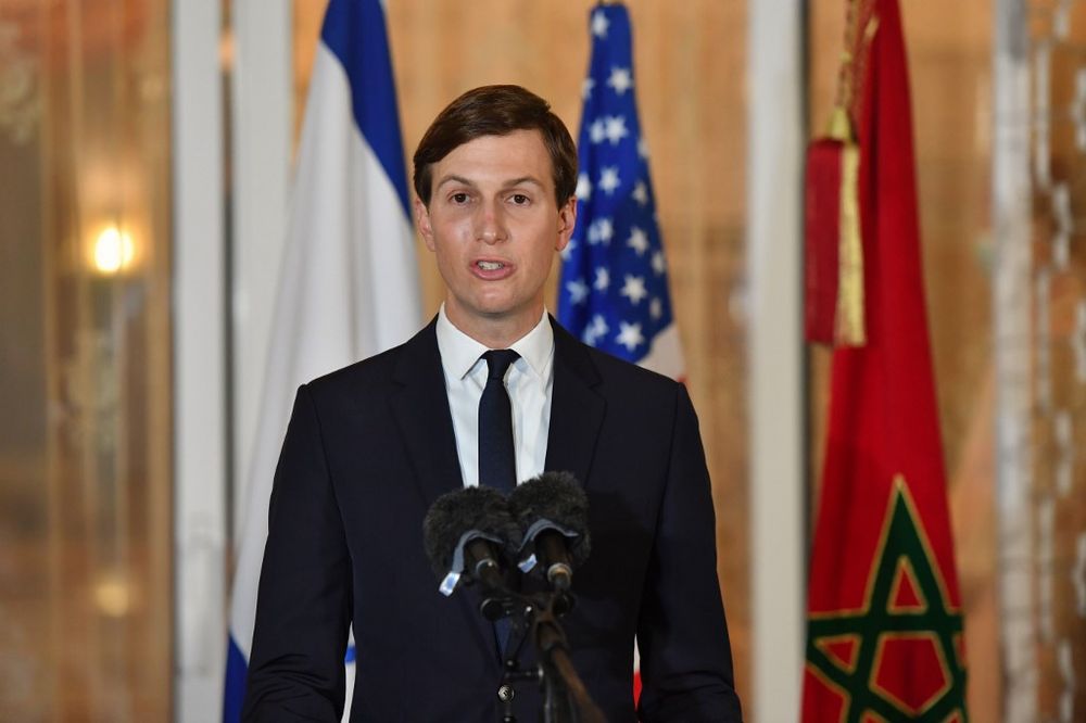 Then US presidential adviser Jared Kushner delivers a speech upon his arrival at the Royal Palace in the Moroccan capital Rabat on December 22, 2020.