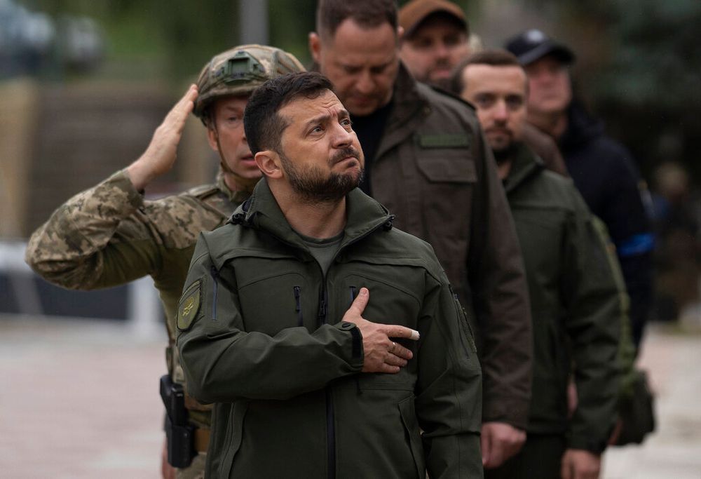 Ukrainian President Volodymyr Zelensky in Izium, Ukraine.