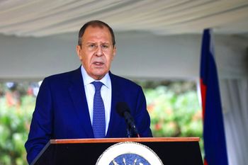 Russian Foreign Minister Sergei Lavrov speaks during a news conference in Entebbe, Uganda, on July 26, 2022