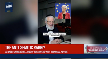 i24NEWS report/screenshot Screenshot of report on AI-generated antisemitic Rabbi that racks up millions of followers with questionable financial advice
