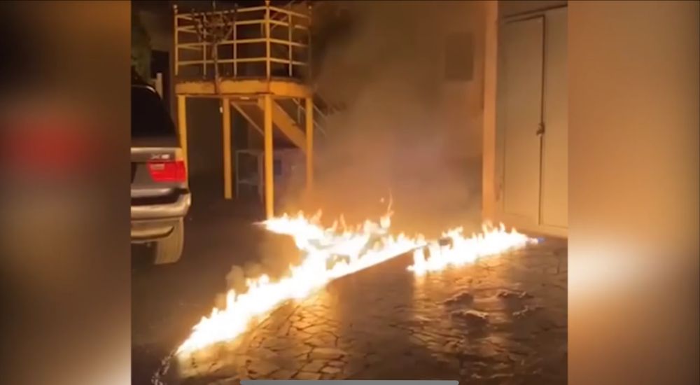 A screenshot from a video uploaded by the ASALA militant group after an arson attack on the only synagogue in Yerevan, Armenia.