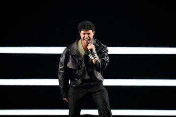 Eric Saade performs the song Popular during the opening of the first semi-final at the Eurovision Song Contest in Malmo, Sweden, Tuesday, May 7, 2024.