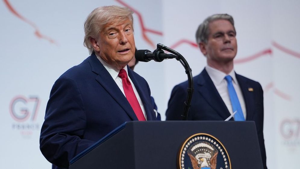 U.S. President Donald Trump speaks during a news conference at the G7 summit, Wednesday, June 17, 2026, in Evian-les-Bains, France